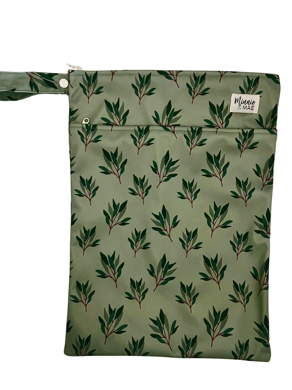 Double Pocket Wetbag - Green Leaves